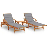 vidaXL Sonnenliegen 2 Stk. mit Tisch und Auflagen Massivholz Akazie