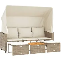 vidaXL Outdoor-Sofa 3-Sitzer mit Dach und Hockern Beige Poly Rattan