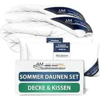 AM Qualitätsmatratzen Premium Sommer Daunen Bettdecken- & Kissen 2er Set Made in Germany & DOWNPASS zertfiziert 135x200cm