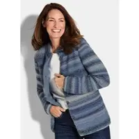 Goldner Multicolor Woll-Jacke mit Stehkragen in blau / hellblau / gemustert | Gr.: 48