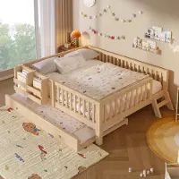 STILVORA Plattformbett 140x200 cm mit einer Matratze Bettgestell aus Holz mit Schutzgeländer, Holzbett mit integriertem Tagesbett, Kinderbett Holzfarbe