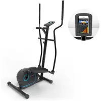 Klarfit Kraftfit Crosstrainer, Stepper für Zuhause, Leiser Heimtrainer, Fitnessgerät für Zuhause, Hometrainer, Ellipsentrainer mit 12kg Schwungmasse, Widerstand in 8 Stufen, Tablethalterung, Pianoschwarz