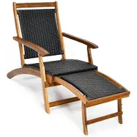 Costway Sonnenliege klappbar, Gartenliege mit ausziehbarer Fußteil, wetterfester Liegestuhl bis 160kg, Relaxliege aus Polyrattan & Akazienholz