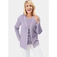 Goldner Rippstruktur-Cardigan mit Glanzeffekt in flieder | Gr.: 48