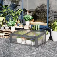 SUGIFT Mini-Gewächshaus Frühbeet mit PC-Platte, Kleines Gewächshaus, Anzuchtbeet, Grau | 100 x 65 x 40 cm | Schräges Klappdach | Tannenholz, Polycarbonat