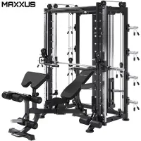 Maxxus Multipresse 10.1 - mit Hantelbank, Klimmzug, Butterfly, Rudern, Bankdrücken, Dips-Station und Aufhängung für Boxsack, gelagerte Langhantel, bis 300kg - Kraftstation, Smith Maschine, Power Rack