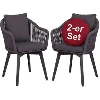 Mr. Deko 2er Set Outdoor Diningsessel Marbella Rope aus Aluminium, 63x78x58 cm