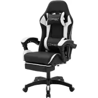 ML-Design Gaming Stuhl mit Fußstütze, Schwarz-Weiß aus Kunstleder, Ergonomischer Bürostuhl mit Armlehne Kopfstütze Lendenkissen, Drehstuhl verstellbar