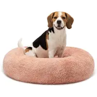 Lionto Donut Hundebett, rundes Hundesofa mit Plüschbezug & Anti-Rutsch-Noppen, weich & gemütlich, 80 cm Durchmesser, rosa