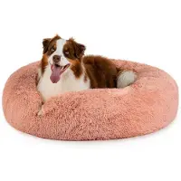OEM Hauskatzenbett, weiches, rundes Katzenbett für kleine und große Haustiere, Ø 100 cm, weiches Plüschbett, Katzenkissen mit extra dickem Kissen, rosa