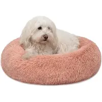 Lionto Donut Hundebett, rundes Hundesofa mit Plüschbezug & Anti-Rutsch-Noppen, weich & gemütlich, 50 cm Durchmesser, rosa