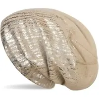 StyleBREAKER Feinstrick Beanie Mütze in Beige / Silber | Gr.: onesize