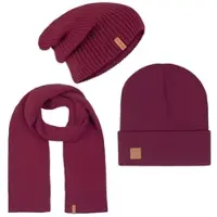 Riverso Herren RIVGordon Slouch Beanie Mütze Schal 3 in 1 - Burgundy - One Size