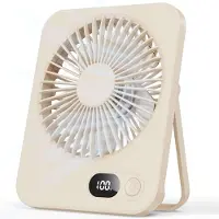 Zelurxx Tischventilator Akku 3000mAh 5 Stufen 8h Laufzeit 45dB leise 180° drehbar LED Anzeige tragbar für Büro Outdoor Zuhause Beige