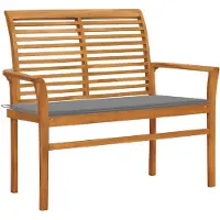 vidaXL Gartenbank mit Grauer Auflage 112 cm Massivholz Teak