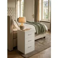 KADIMA DESIGN Nachttisch Holz 3 Schubladen Extra Hoch FOGGIA, Weiß 38x35x68 cm