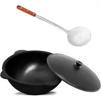 4BIG.fun Gusseisen Kasan 10L NAMANGAN Aluminium Deckel Campingtopf Kazan WOK Kessel Camping BBQ Asia Schaumkelle