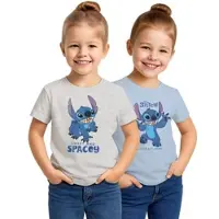Lilo & Stitch Disney T-Shirt Oberteil Shirt kurzärmlig (2er Pack) in blau/grau | Gr.: 110/116