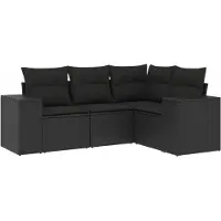 vidaXL 4-tlg. Garten-Sofagarnitur mit Kissen Schwarz Poly Rattan