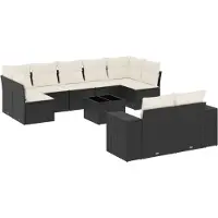 vidaXL 10-tlg. Garten-Sofagarnitur mit Kissen Schwarz Poly Rattan