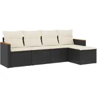 vidaXL 5-tlg. Garten-Sofagarnitur mit Kissen Schwarz Poly Rattan
