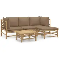 vidaXL 5-tlg. Garten-Lounge-Set mit Kissen Taupe Bambus