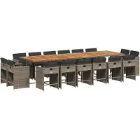 vidaXL 17-tlg. Garten-Essgruppe mit Kissen Grau Poly Rattan