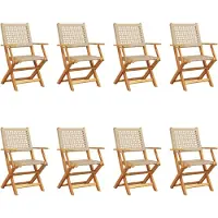 vidaXL Gartenstühle 8 Stk. Klappbar Beige Poly Rattan & Massivholz