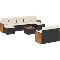vidaXL 10-tlg. Garten-Sofagarnitur mit Kissen Schwarz Poly Rattan