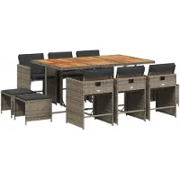 vidaXL 11-tlg. Garten-Essgruppe mit Kissen Grau Poly Rattan