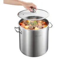 Vevor Edelstahl Kochtopf 19,9 L Großer Suppentopf mit Glasdeckel Induktionsgeeignet Hochwertiger Nudeltopf PFOA-frei PFAS-frei für Gasherd Elektrokochfeld Ideal für Eintöpfe Pasta Familienportionen