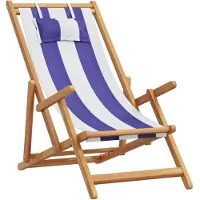 vidaXL Strandstuhl Klappbar Blau Weiß Massivholz Eukalyptus und Stoff
