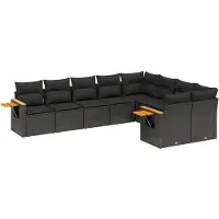 vidaXL 9-tlg. Garten-Sofagarnitur mit Kissen Schwarz Poly Rattan