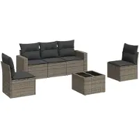 vidaXL 6-tlg. Garten-Sofagarnitur mit Kissen Grau Poly Rattan