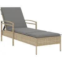 vidaXL Sonnenliege mit Auflage Beige 63x200x81 cm Poly Rattan