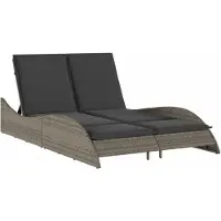 vidaXL Sonnenliege mit Auflagen Grau 114x205x73 cm Poly Rattan