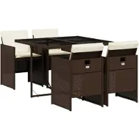 vidaXL 5-tlg. Garten-Essgruppe mit Kissen Braun Poly Rattan