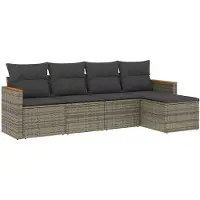 vidaXL 5-tlg. Garten-Sofagarnitur mit Kissen Grau Poly Rattan