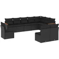vidaXL 10-tlg. Garten-Sofagarnitur mit Kissen Schwarz Poly Rattan