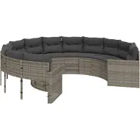 vidaXL Gartensofa mit Kissen Rund Grau Poly Rattan