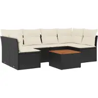 vidaXL 7-tlg. Garten-Sofagarnitur mit Kissen Schwarz Poly Rattan