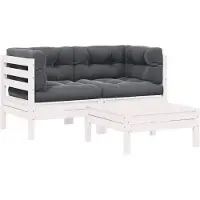 vidaXL 3-tlg. Garten-Lounge-Set mit Kissen in Weiß Kiefer Massivholz