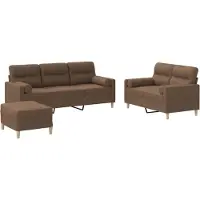 vidaXL 3-tlg. Sofagarnitur mit Kissen Braun Stoff