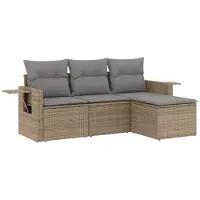 vidaXL 4-tlg. Garten-Sofagarnitur mit Kissen Beige Poly Rattan