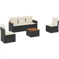vidaXL 6-tlg. Garten-Sofagarnitur mit Kissen Schwarz Poly Rattan