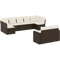 vidaXL 9-tlg. Garten-Sofagarnitur mit Kissen Braun Poly Rattan
