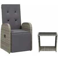 vidaXL 2-tlg. Garten-Essgruppe mit Kissen Grau Poly Rattan