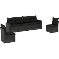vidaXL 6-tlg. Garten-Sofagarnitur mit Kissen Schwarz Poly Rattan