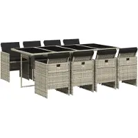 vidaXL 9-tlg. Garten-Essgruppe mit Kissen Hellgrau Poly Rattan
