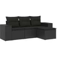vidaXL 4-tlg. Garten-Sofagarnitur mit Kissen Schwarz Poly Rattan